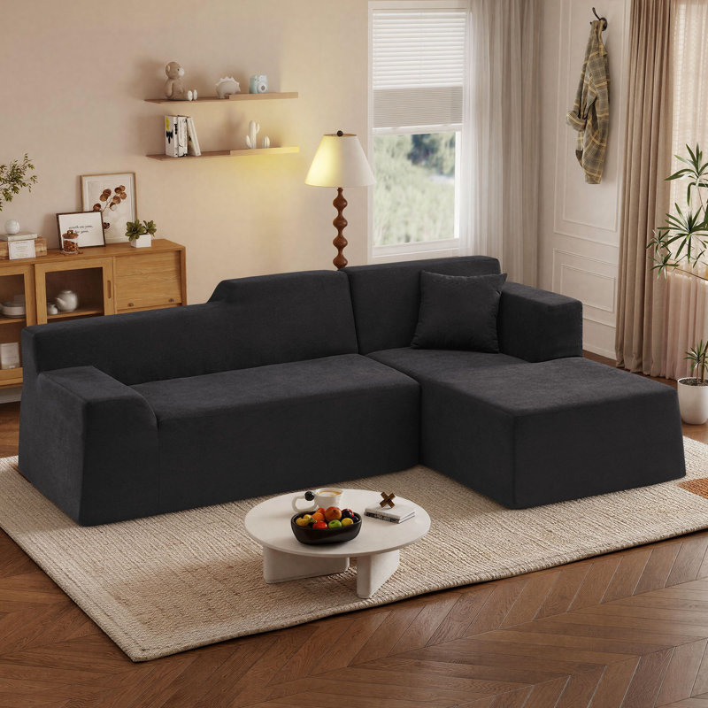 Clitheroe 96.5" L-Shaped Modern Minimalist Boneless Sofa, No Assembly Required Sectional Couch, Right Hand Facing, Black