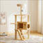 Arbre à chat 48,8 po moderne en bois, arbre à chat d'intérieur multifonctionnel avec poteaux à griffer en sisal, perchoir supérieur et hamac en acrylique pour petits et grands chats
