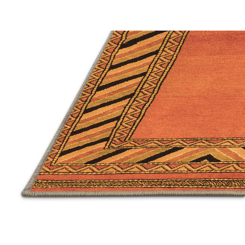 Tapis orange tissé à la machine en polyester / chenille Shivay Southwestern, Rectangle 7 pi x 9 pi