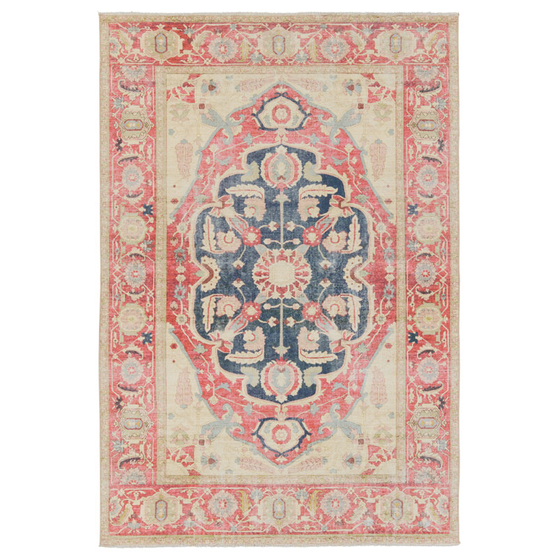 Tapis rouge / bleu Zendy, Rectangle 8 pi 10 po x 11 pi 9 po