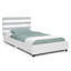 Delta Children Upholstered Twin Size Bed With Headboard, Premium Wood Slat Support, No Box Spring Needed, Easy Assembly, Grey/White Stripe