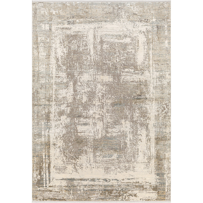 Tapis gris / beige à motif abstrait tissé à la machine Hilma, Rectangle 10 pi x 14 pi