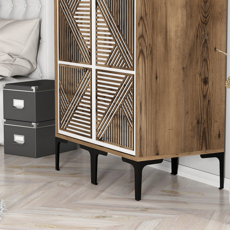 Armoire de style rustique Ayreanna, 31,5 po x 79,2 po x 18,7 po | 100% panneau de particules enduit de mélamine, épaisseur: 0,7 pouce | Solution de rangement élégante pour la chambre à coucher et les espaces de vie, élégance géométrique et durabi