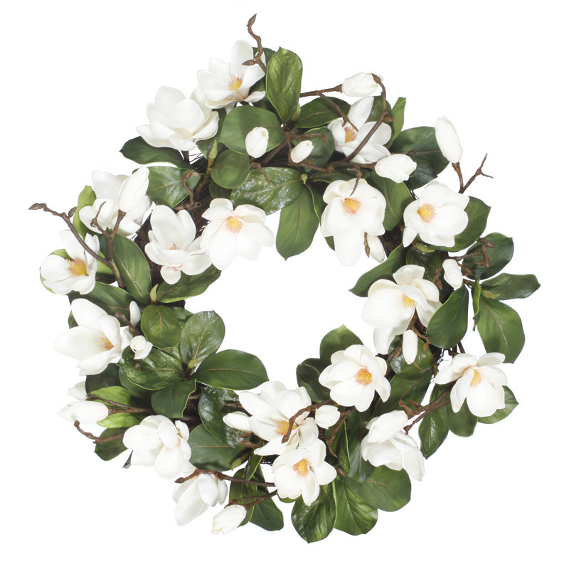 Artificial Flowers & Tree Faux Magnolia Polyester 24'' Wreath