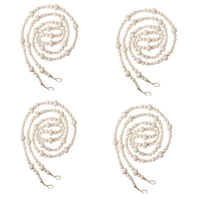 4PCS Wood Beads Garland Christmas, 28.8Feet Wooden Bead Garland for Christmas Tree Decoration, Round Wooden Beads Farmhouse Boho Ornaments for Wall Hanging Home Decor
