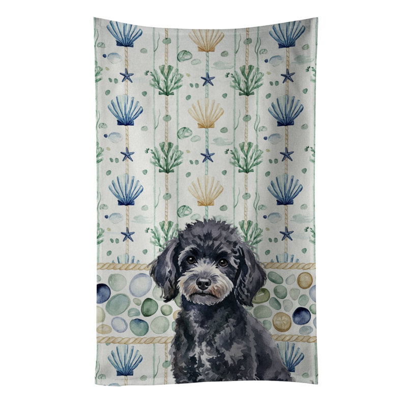 Serviette de cuisine blanche en verre de mer à épagneul tibétain blanc, Jouet caniche noir