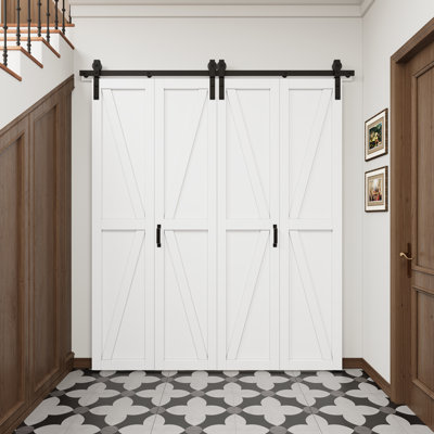 Porte de grange double en bois à double panneau avec trousse de quincaillerie d'installation