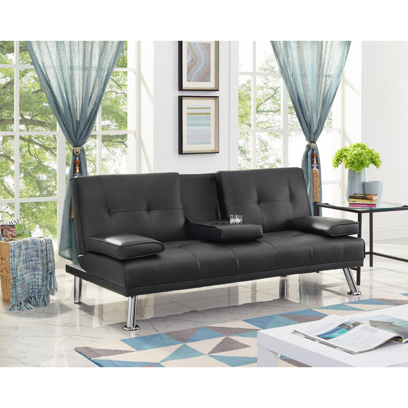 Armarion Convertible Faux Leather Futon Sofa Bed, Versatile Comfort with Customizable Positions, Black Faux Leather