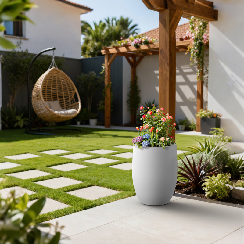 Grand pot de fleurs pour l'extérieur avec trou de drainage l 12,5 po x H 16,5 po, Blanc, H 16,54 po x l 12,6 po x P 15,75 po