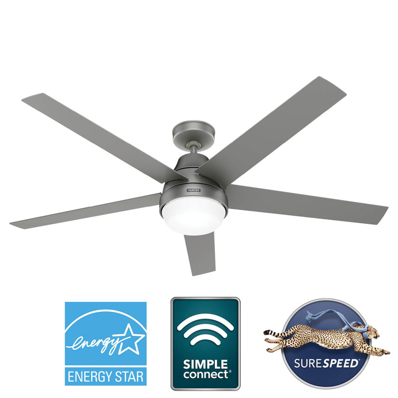 Hunter 60 Inch Aerodyne Wi-Fi ENERGY STAR® Ceiling Fan With Lights And Remote, Silver