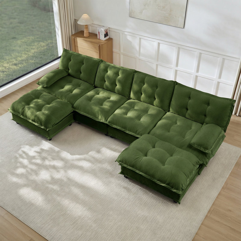 Canapé modulaire en forme de U de 138 po avec 2 repose-pieds en forme de U et canapé en chenille avec coussins décoratifs en treillis