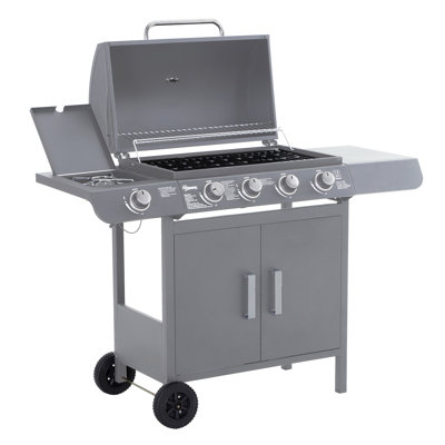 Outsunny 4+1 Burner Gas BBQ Grill with Wheels 125L x 51W x 100Hcm Grey