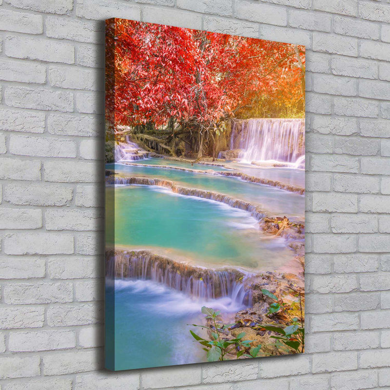 Waterfall In Autumn - Wrapped Canvas Print