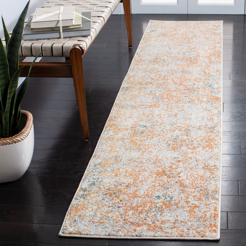Besfort Abstract Ivory/Orange Area Rug, Runner 2'2" x 10'