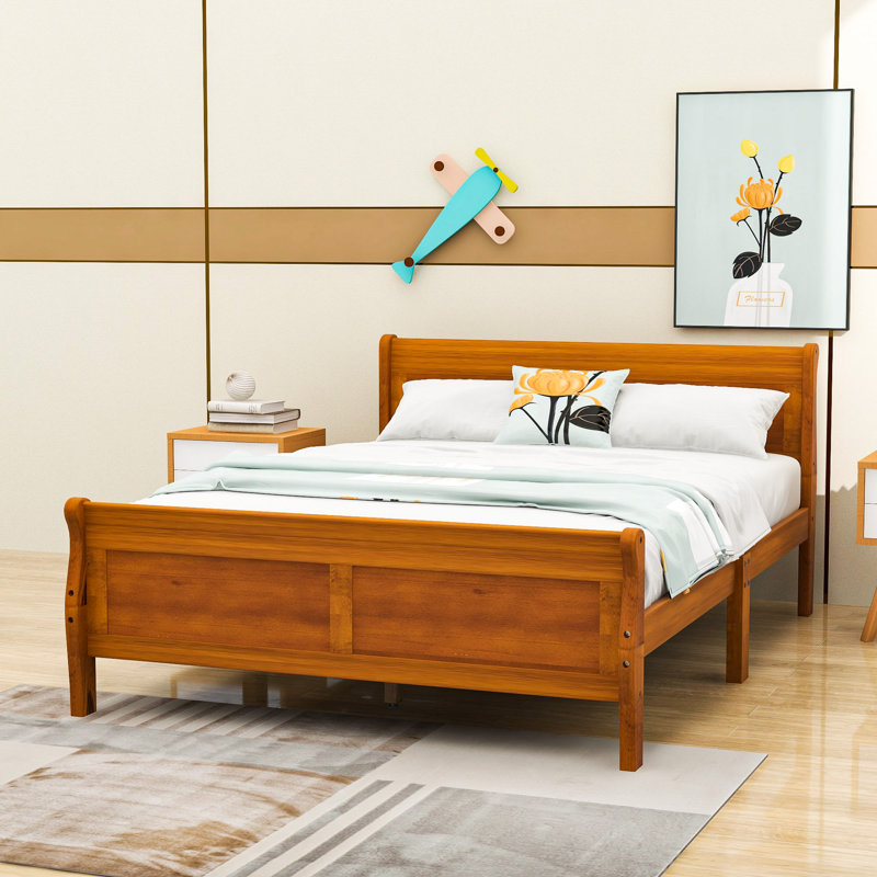 Lit plateforme en bois avec tête et pied de lit, Grand, Chêne