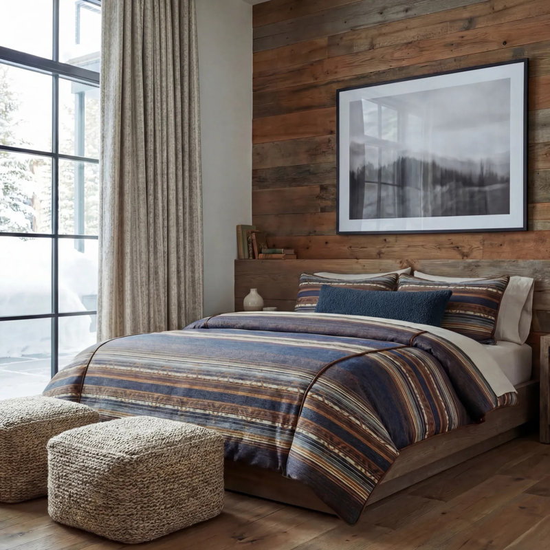 Estes Chenille Jacquard Southwestern Lodge Comforter Set, Twin Comforter + 1 Standard Sham, Blue