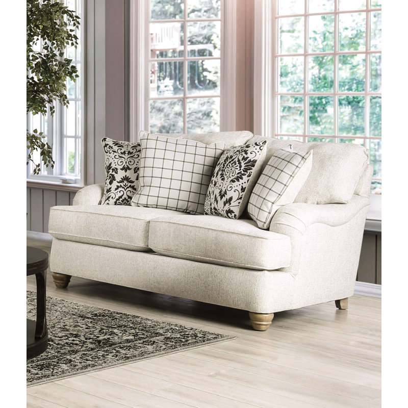 65.4" W Transitional Loveseat, Ivory