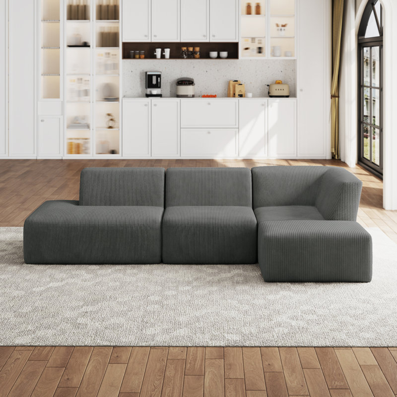 Berlare Reversible Modular Corner Sofa, Grey Corduroy
