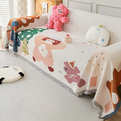 Cute Cartoon Chenille Sofa Towel All Season Soft Sofa Cover Fabric