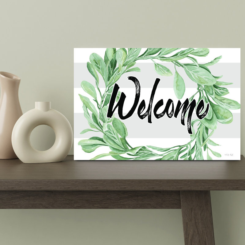 Welcome Leaves Wreath Contemporary Wall Art Print, 30.48cm H x 45.72cm W