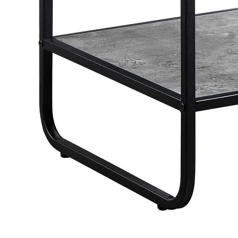 Table de bout rectangulaire avec cadre en métal gris béton et noir, tablette ouverte pour présentation de magazines, profondeur 15,55 po, largeur 18,41 po, hauteur industrielle 21,39 po avec structure, couleurs noires, rangement