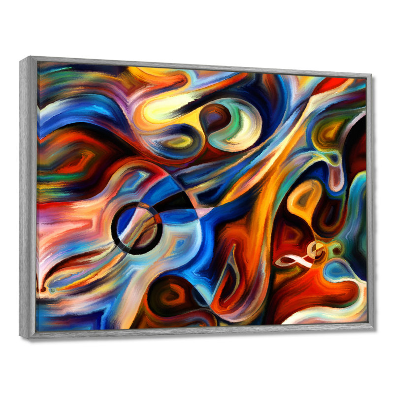 «Music», reproduction d'art sur toile abstraite, Reproduction avec cadre flottant, H 34 po x l 44 po, Argent