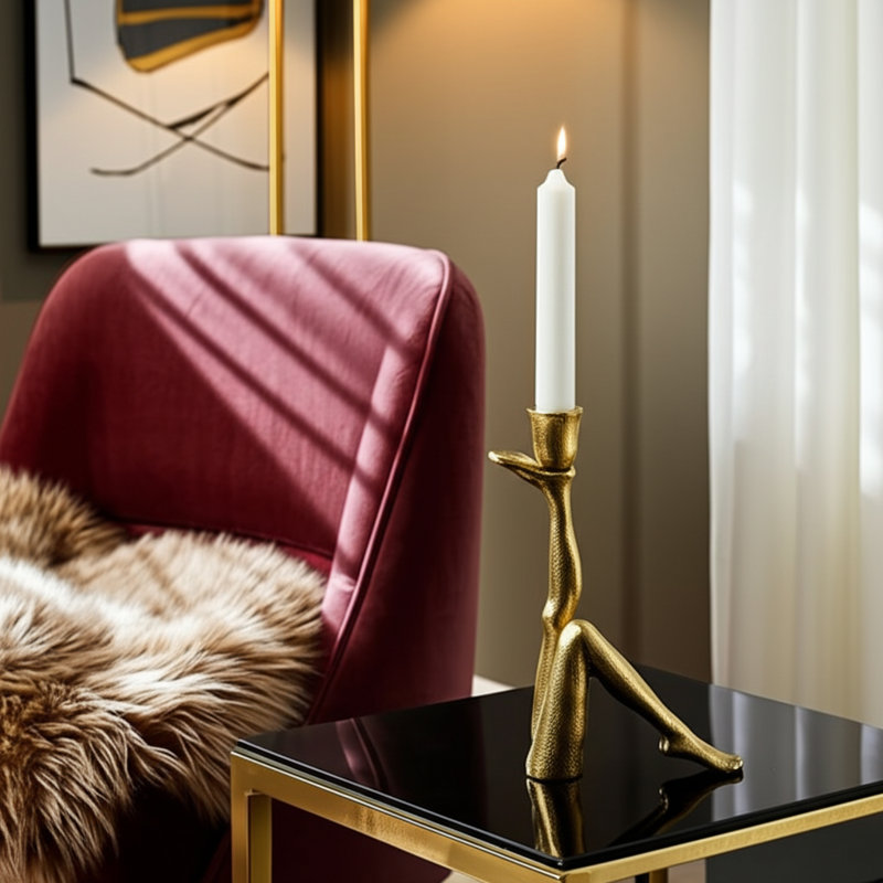 Modern Candle Holder with Sculptural Legs – Decorative Candle Holders for Dining Table Centerpiece, Shelf Decor, Home Office, or Entryway Accent – Unique Tabletop Candle Holder for Contemporary Home Styling – Gold