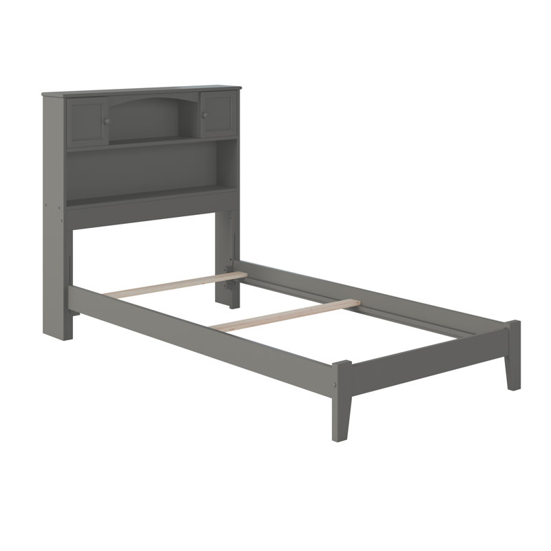 Bouldin Solid Wood Foundation Bed with Bookcase, Twin, Gray