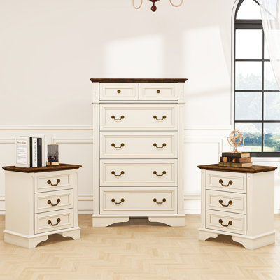 3 Piece Bedroom Set-6 Drawer Dresser And 2 Nightstands