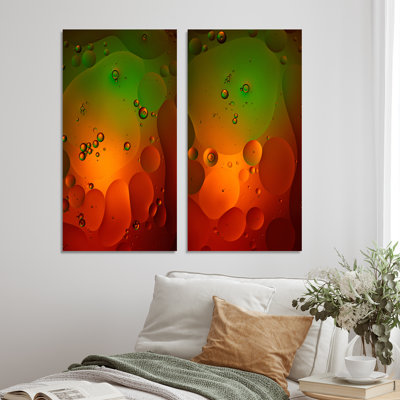 " Green Red Ink Mixing Under Water II " 2 - Pieces