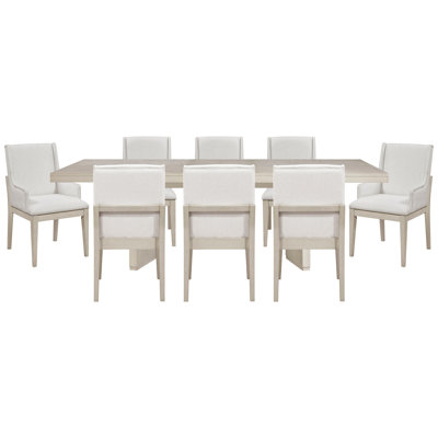9pcs Classic Transitional Dining In Antique White, Extendable Rectangular Table With Removable Leaf, Upholstered Chairs Textured Fabric, Seats 8 For R