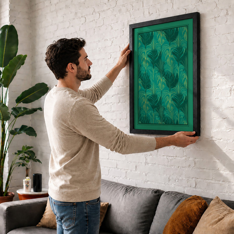 Geometric Palms Art Deco - Framed Print, Black, A3 - 42.0 x 29.7 cm