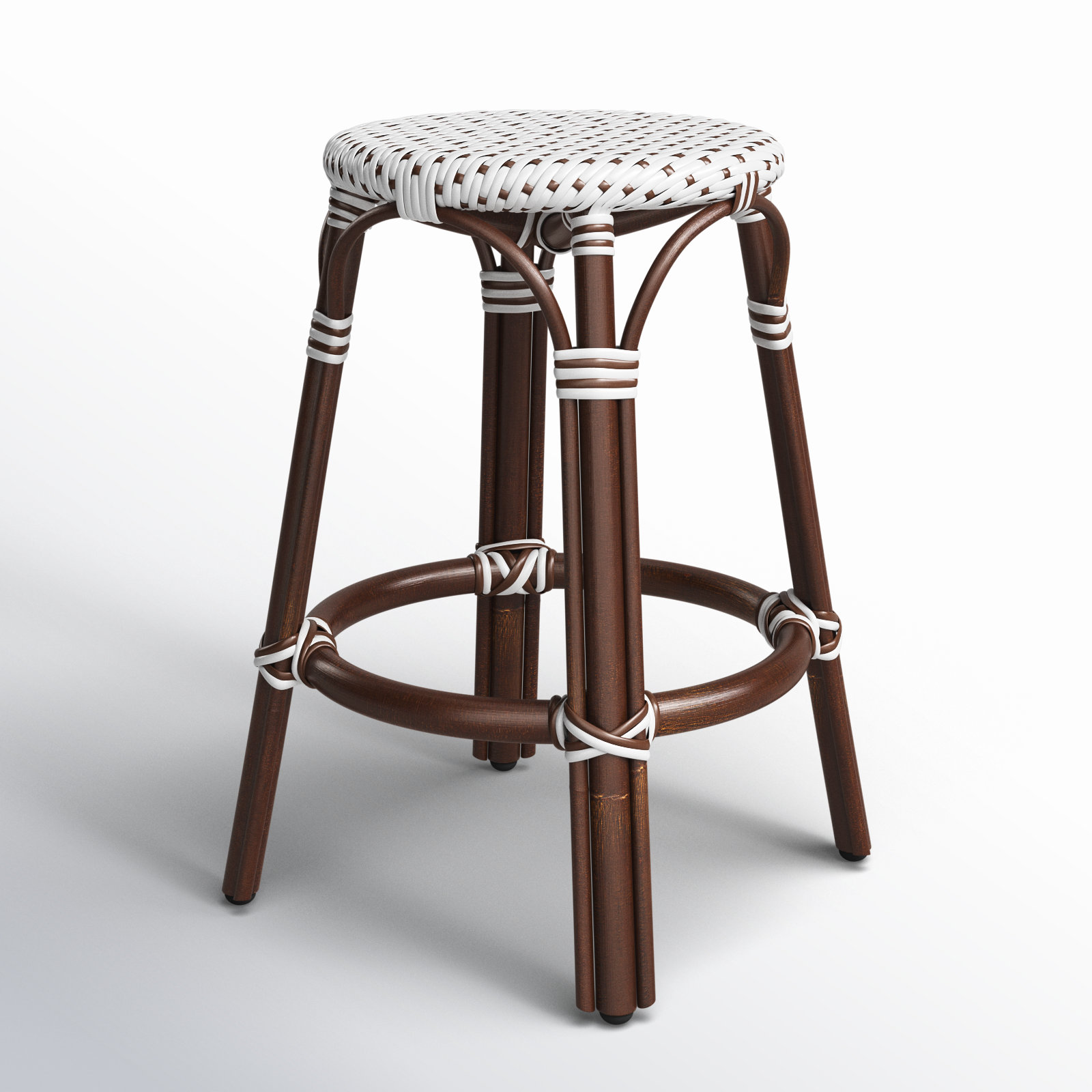 Alastair Bar & Counter Stool, Counter Stool (24" Seat Height), White/Brown Dot/Dark Brown Rattan Frame