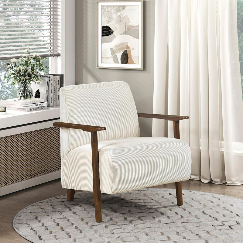 Chaise d'appoint moderne Mid-Century Weston de 28 po - Fauteuil d'appoint en velours côtelé avec ressorts ensachés, accents en bois massif brun