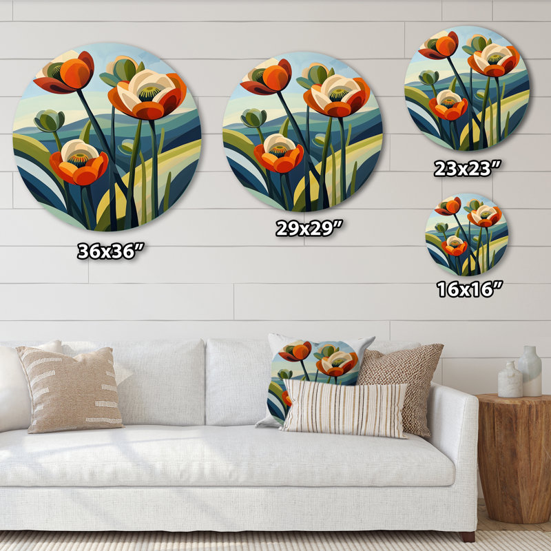 Désert, fleur de renoncule géométrique I - Renoncule rond, art mural en métal, H 36 po x l 36 po