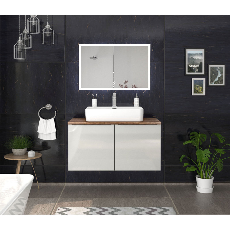 Bathroom Vanity with Basin, Alpine white/HG light gray/Vintage navy