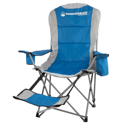 Wakeman Outdoors Portable Camping Chair with Foot Rest - Beach Chair with Cupholder & Cooler Pouch by Arlmont & Co.