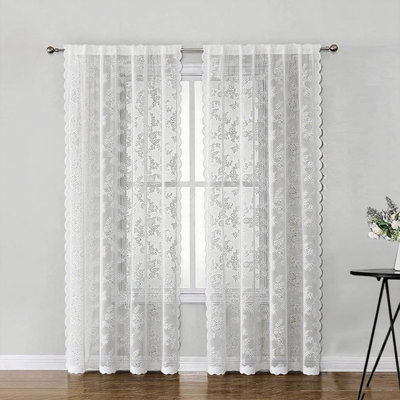 Lace Curtains 78 Inches Length 2 Panels Set, White Sheer Floral Embroidery Vintage Voile Window Panel Treatment Pair Macrame Tulle Heritage Drape for Bedroom/Kitchen, Rod Pocket, W39 x L78