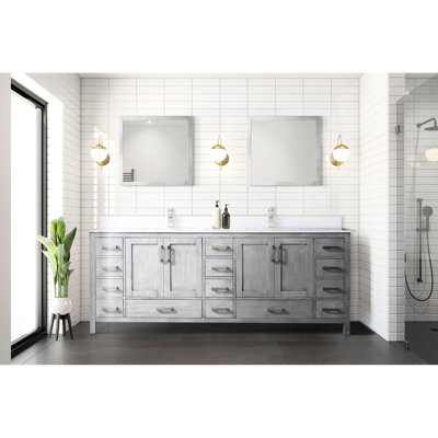 Meuble-lavabo de salle de bain gris l 84 po x P 22 po avec comptoir en marbre, robinet inclus, miroir de 34 po et salle de bain double moderne en gris vieilli, robinet de culture en D 22 po 84 po, teinture à gratter 34 po