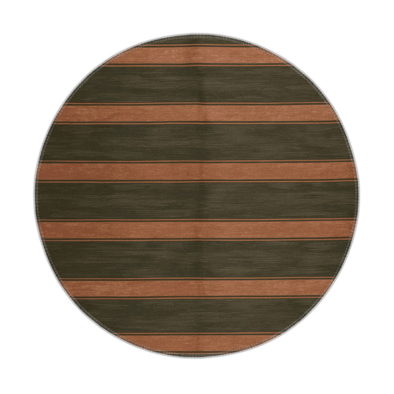 HorizontalStripes Brown Indoor and Outdoor Area Rug, Round 5'