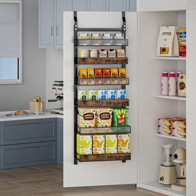 6-Tire Metal Over The Door Organizer, Overdoor Organizer Wood And Acrylic Designed Layer, Adjustable Pantry Shelves And Rack For Kitchen Organization