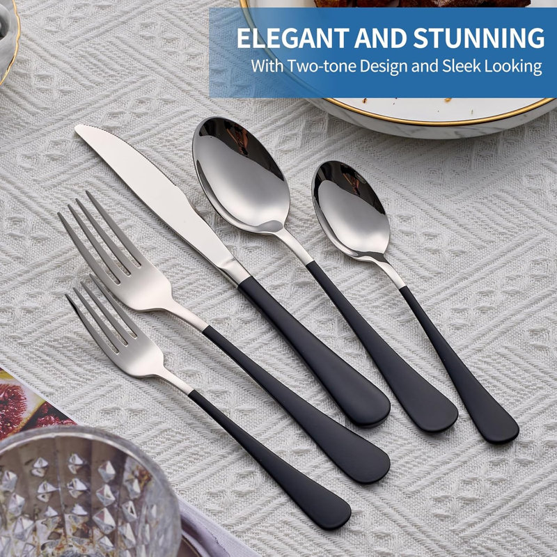 18/0 Stainless Steel Black Handle Flatware Set