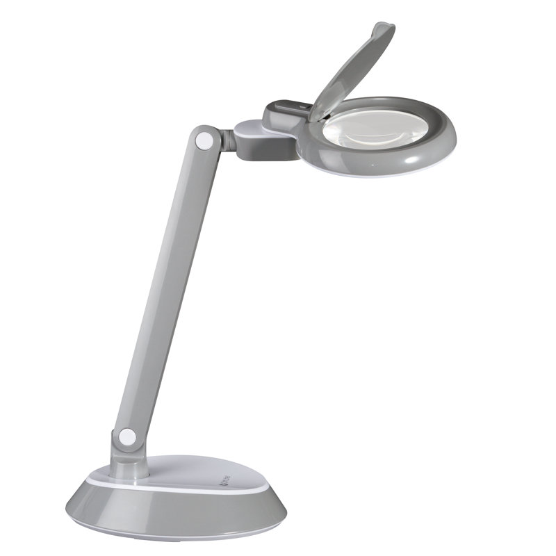 OttLite Space Saving LED Magnifier Desk Lamp - 1.75x Optical Grade Magnifier, Pivoting Head, Grey
