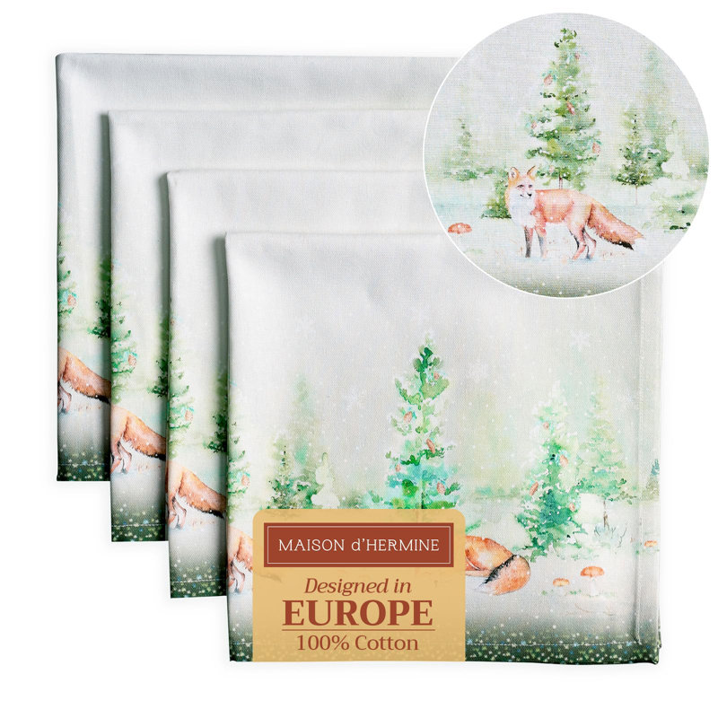 Maison d' Hermine Cloth Napkins Set of 4 100% Cotton for Thanksgiving Christmas Decorations Everyday Reusable Square Fall Napkins Cloth Washable Dinner Party (Winter Mornings, 20"x20")