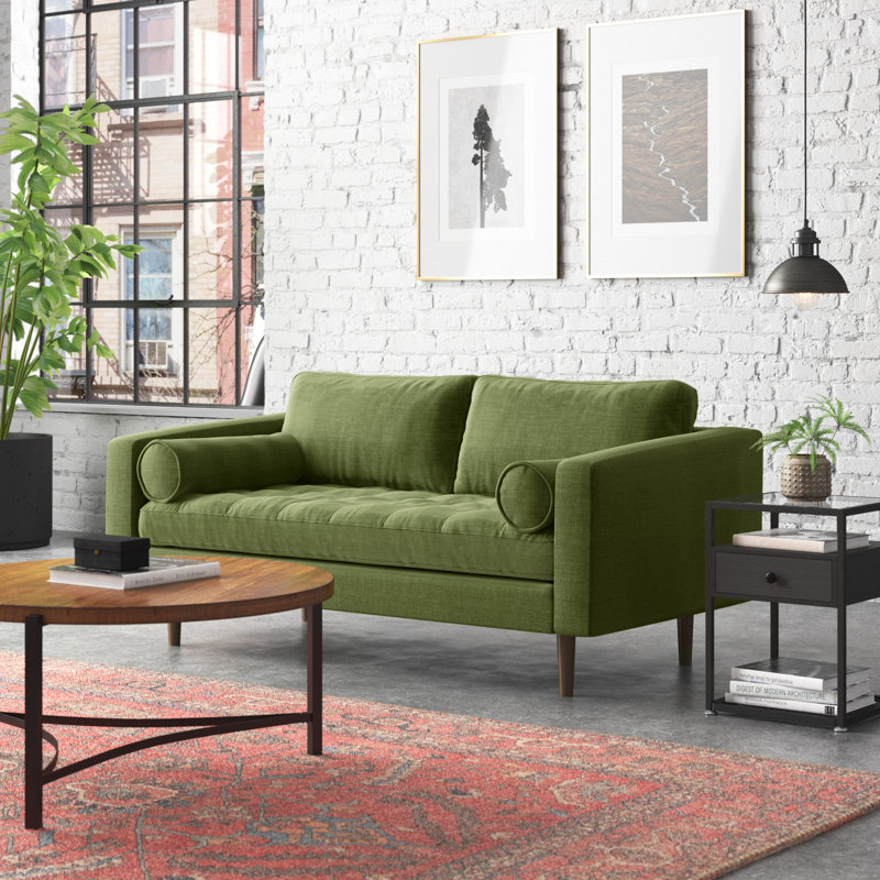 Napa Velvet Fabric Sofa, Distressed Green, 34" H x 88.5" W x 38" D