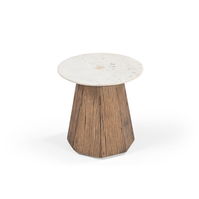 Wood Side Table With Marble Top H 19.5" & Dia 17.8"