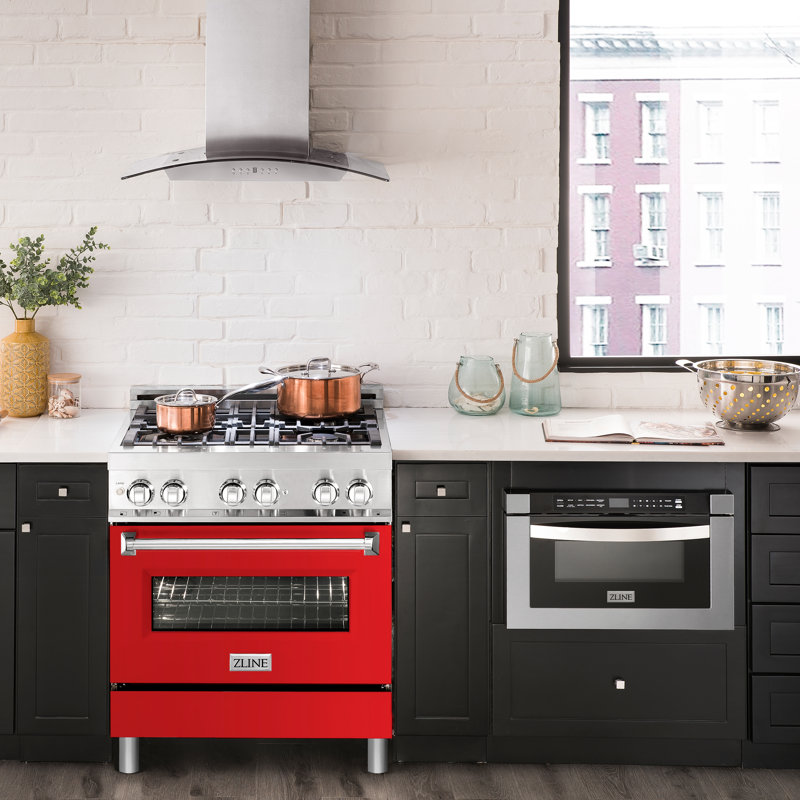 ZLINE 30" Legacy Dual Fuel Range, Red Matte Stainless Steel
