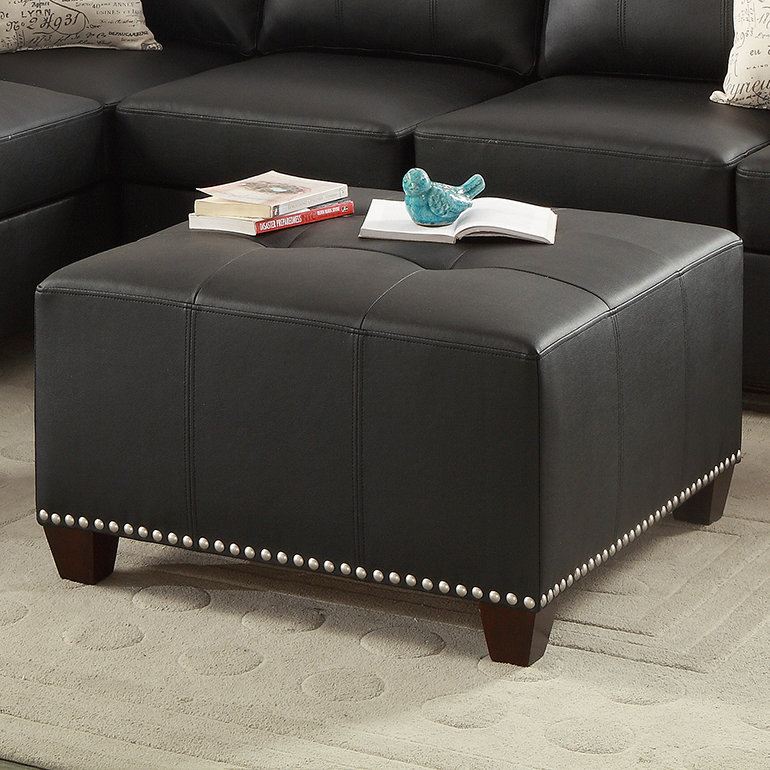 Brookley Faux Leather Ottoman, Black Faux Leather