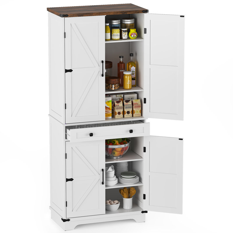 Armoire garde-manger 71 po - 4 portes, 1 tiroir spacieux et 1 tablette flexible pour la cuisine, la salle à manger ou le vestibule