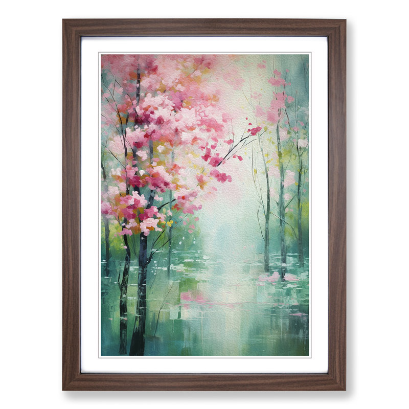 Spring Forest Impressionism No.2 - Single Picture Frame Print on Wood, 46cm H x 34cm W x 2cm D, Walnut